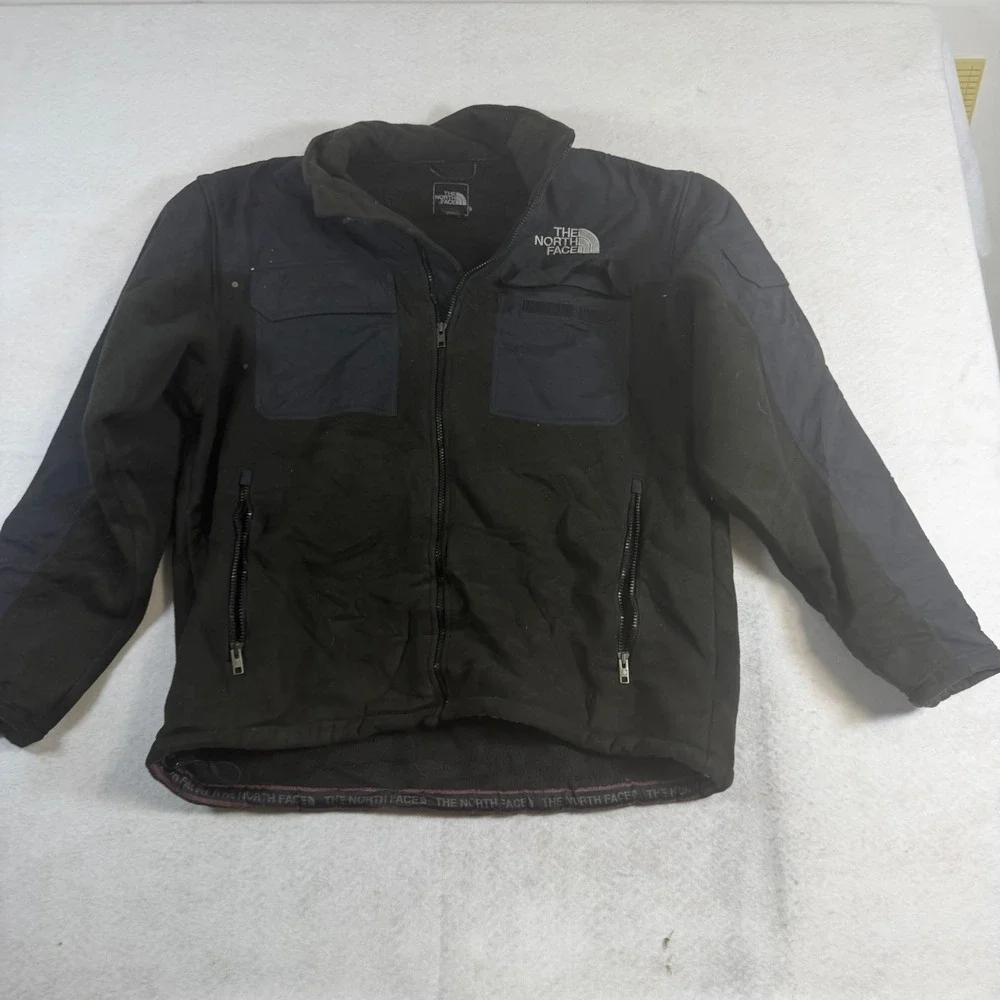 The North Face Mens XL Fleece Jacket Full Zip Black Blue Sherpa Lined Coat